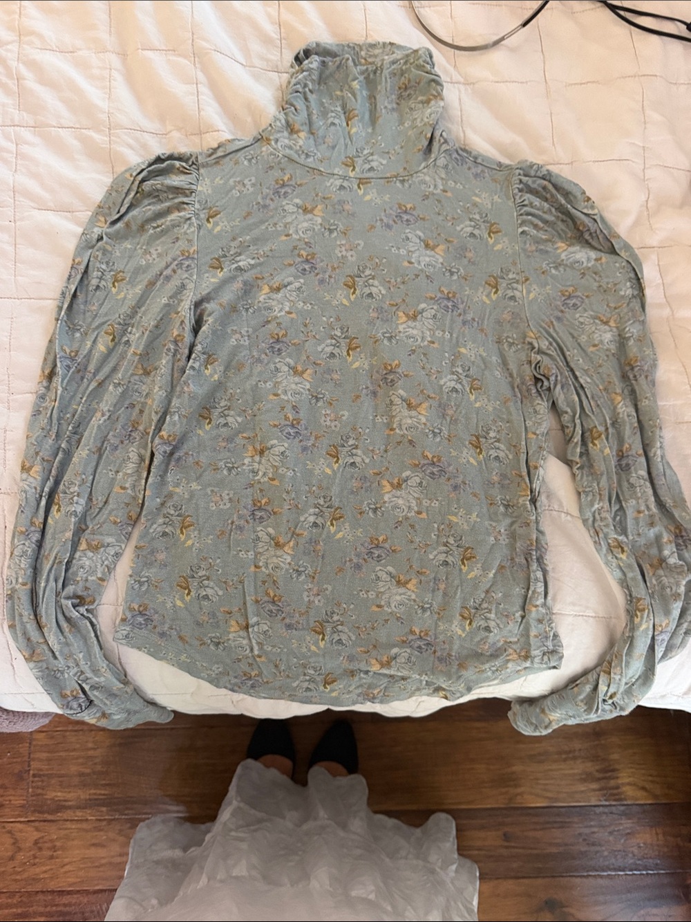 Light Blue Floral Turtleneck Long-Sleeve Top